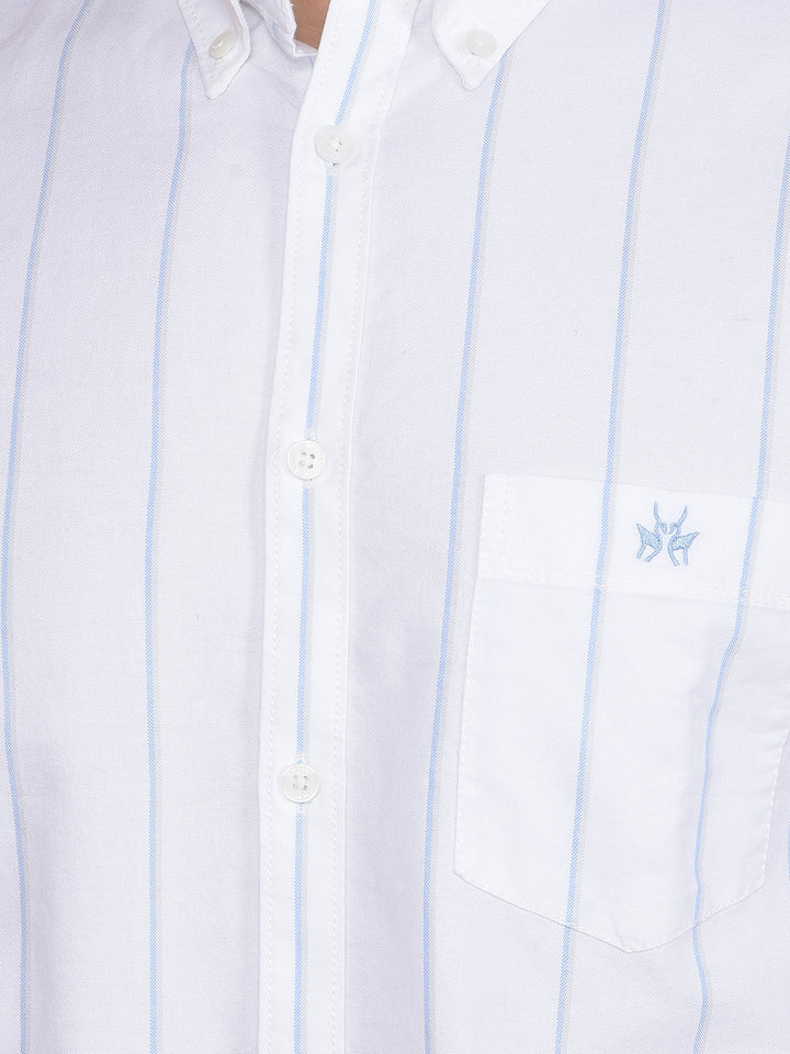 White Vertical Stripes 100% Cotton Button-Down Collar Shirt-Men Shirts-Crimsoune Club