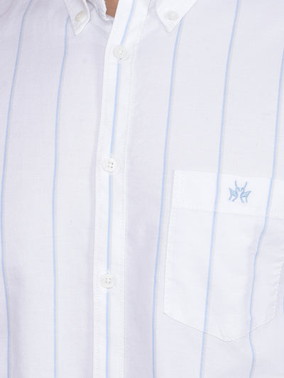 White Vertical Stripes 100% Cotton Button-Down Collar Shirt-Men Shirts-Crimsoune Club
