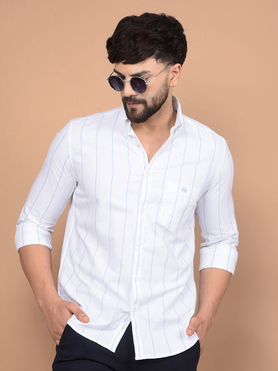 White Vertical Stripes 100% Cotton Button-Down Collar Shirt-Men Shirts-Crimsoune Club