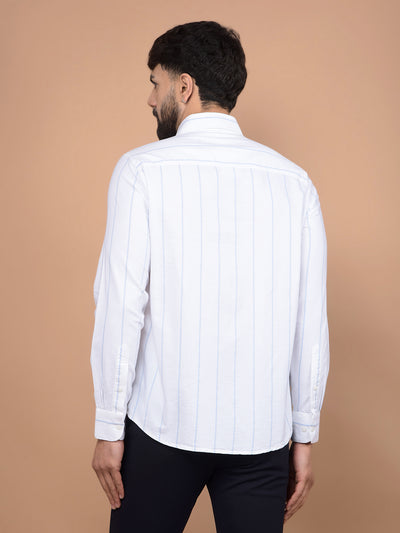 White Vertical Stripes 100% Cotton Button-Down Collar Shirt-Men Shirts-Crimsoune Club