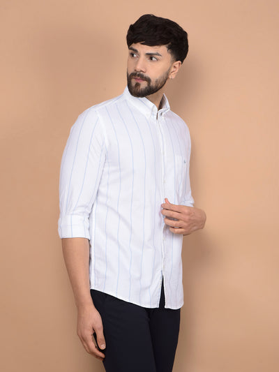 White Vertical Stripes 100% Cotton Button-Down Collar Shirt-Men Shirts-Crimsoune Club
