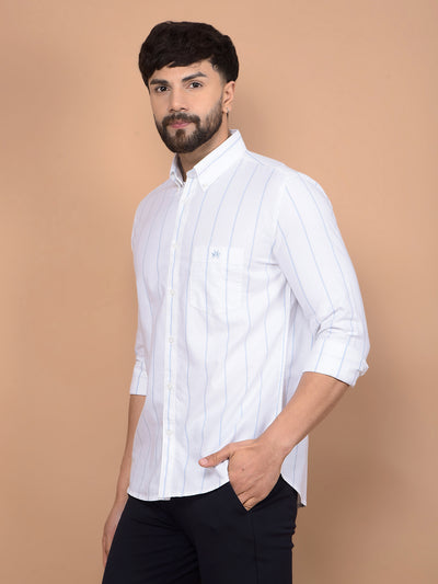 White Vertical Stripes 100% Cotton Button-Down Collar Shirt-Men Shirts-Crimsoune Club