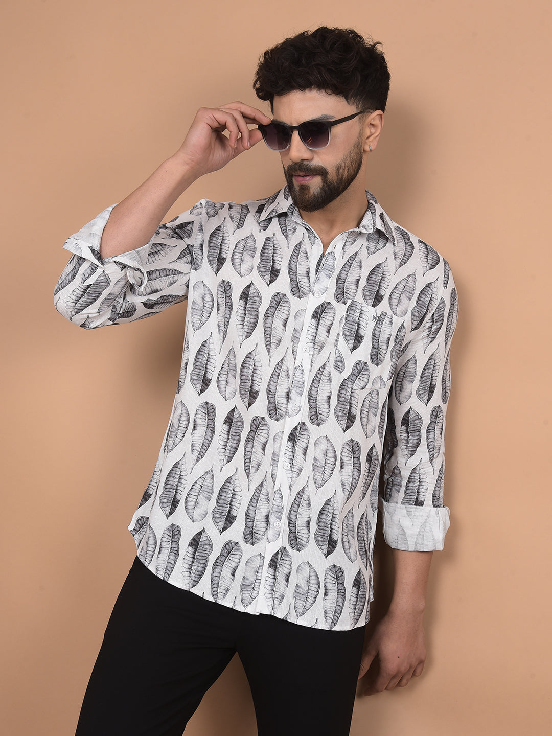 White Floral Print Shirt-Men Shirts-Crimsoune Club
