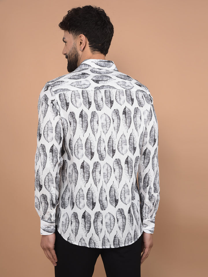 White Floral Print Shirt-Men Shirts-Crimsoune Club