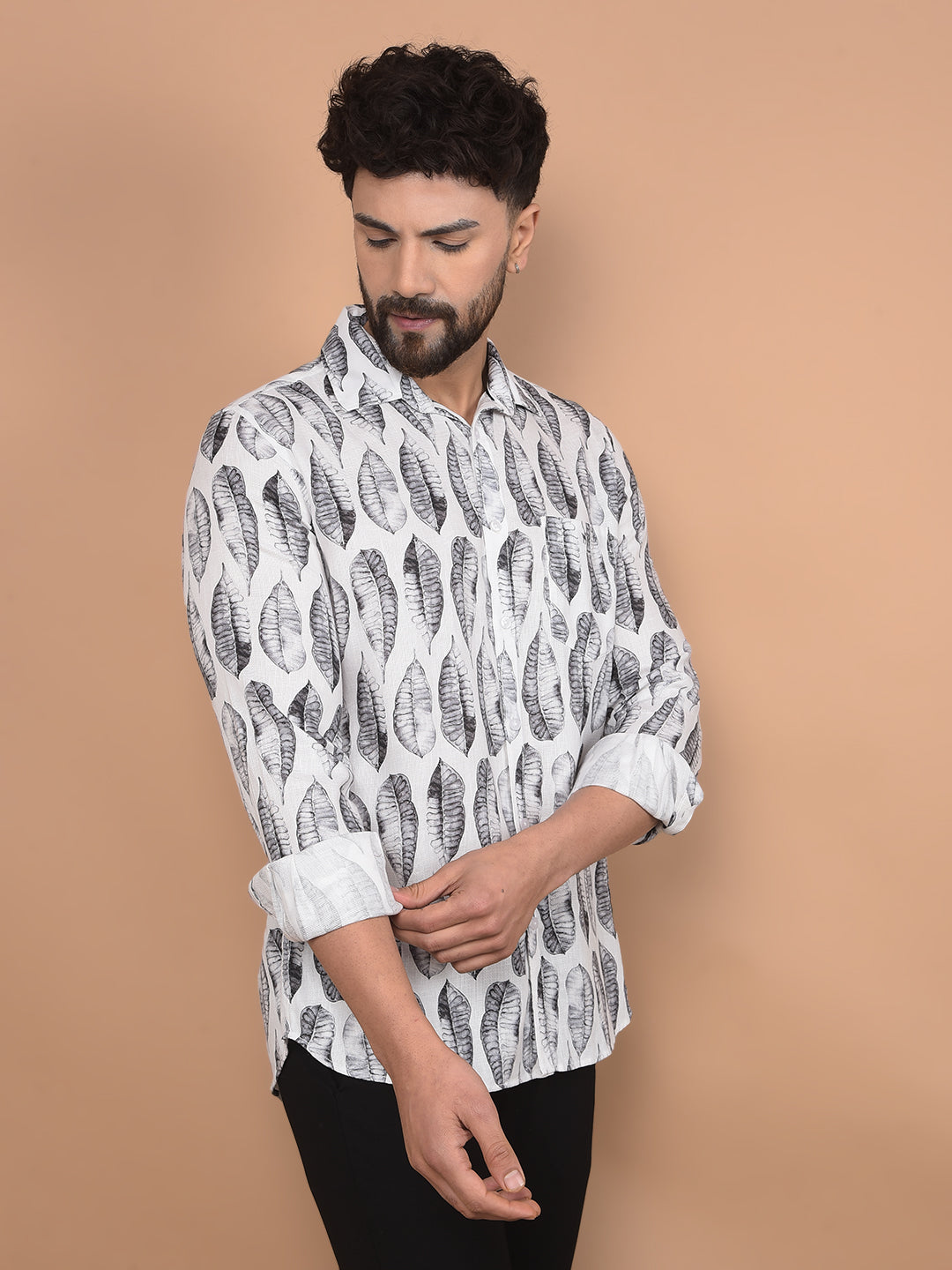 White Floral Print Shirt-Men Shirts-Crimsoune Club