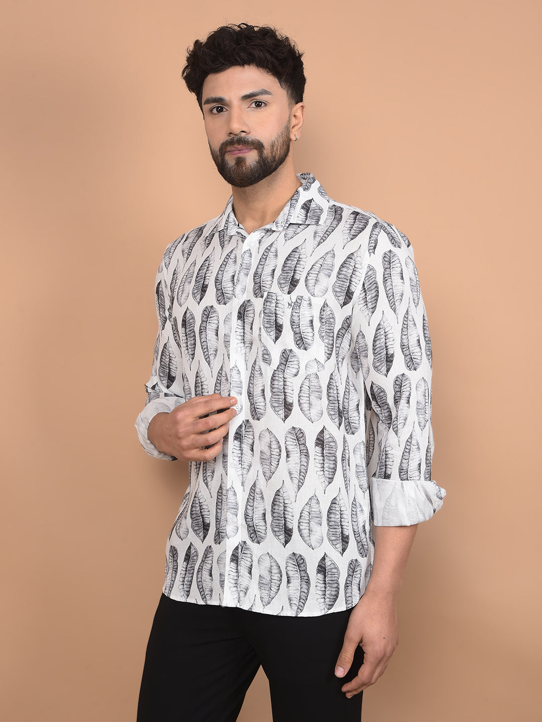 White Floral Print Shirt-Men Shirts-Crimsoune Club