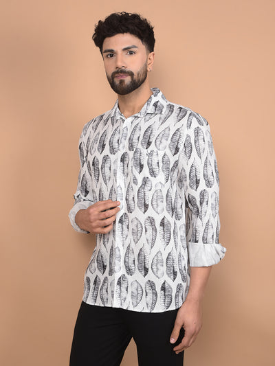 White Floral Print Shirt-Men Shirts-Crimsoune Club