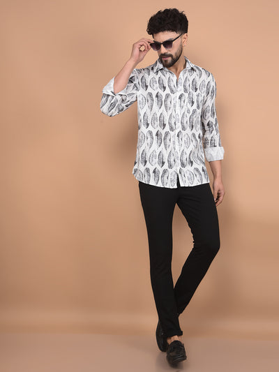 White Floral Print Shirt-Men Shirts-Crimsoune Club