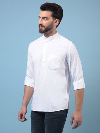 Men's White Embroidered Linen Kurta-Men Kurtas-Crimsoune Club