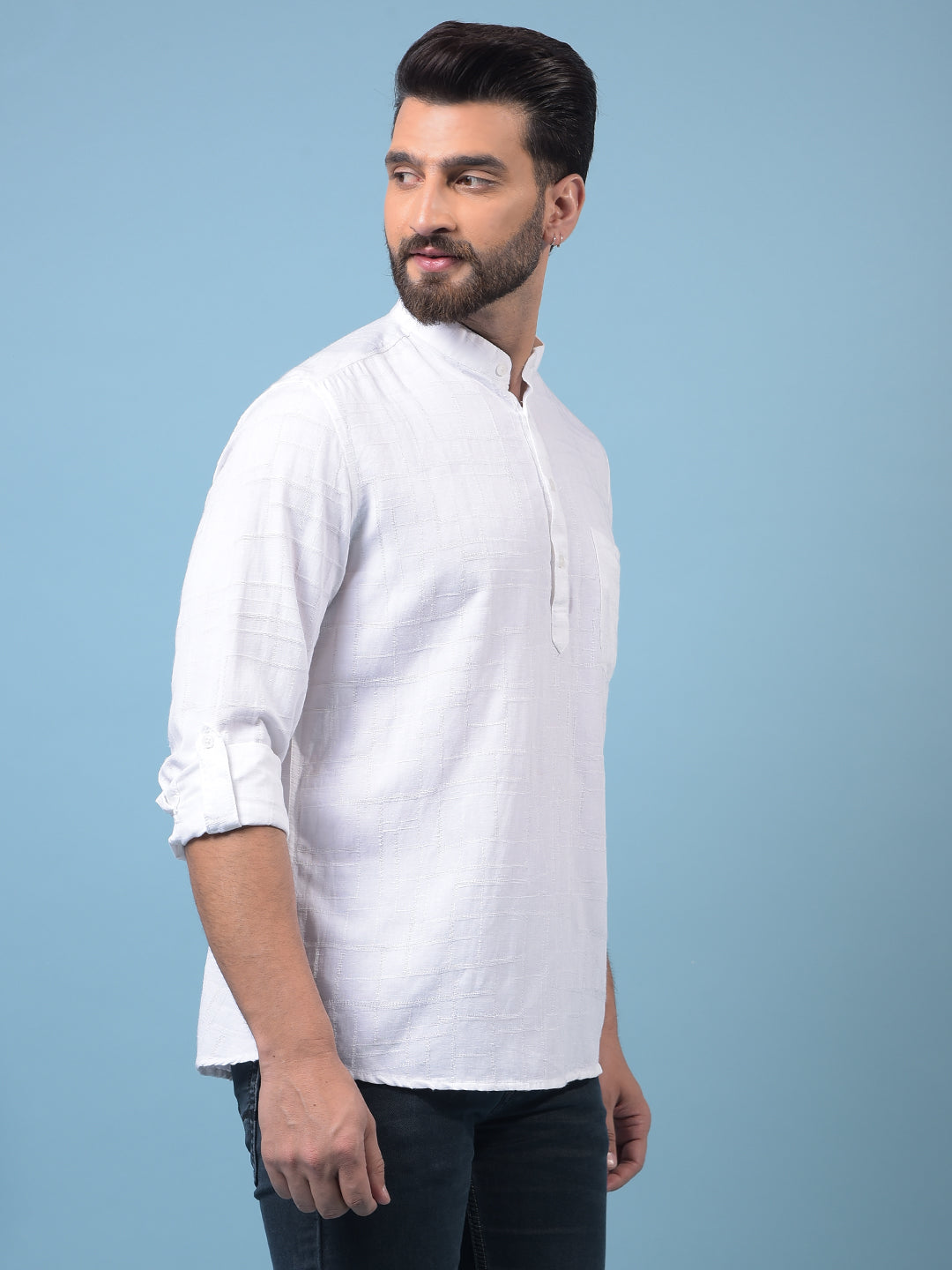 Men's White Embroidered Linen Kurta-Men Kurtas-Crimsoune Club