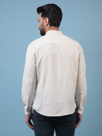 Men's Beige Embroidered Linen Kurta-Men Kurtas-Crimsoune Club