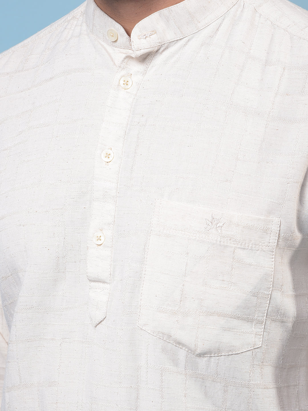Men's Beige Embroidered Linen Kurta-Men Kurtas-Crimsoune Club
