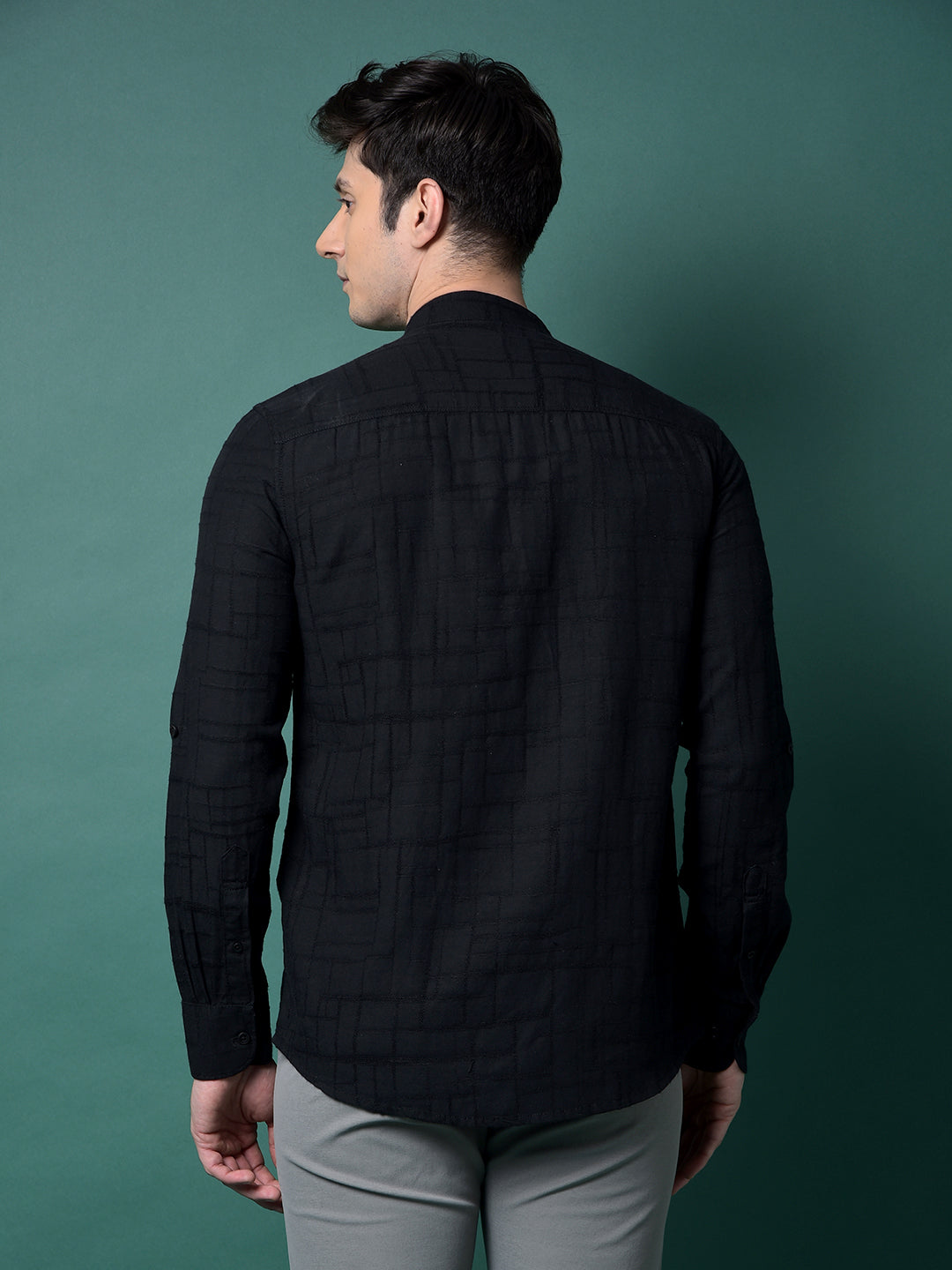 Black Jacquard Linen Kurta-Men Kurtas-Crimsoune Club