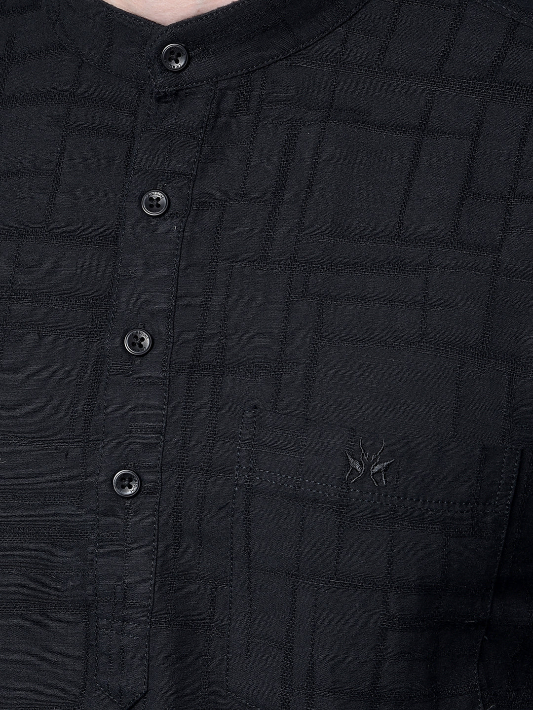 Black Jacquard Linen Kurta-Men Kurtas-Crimsoune Club