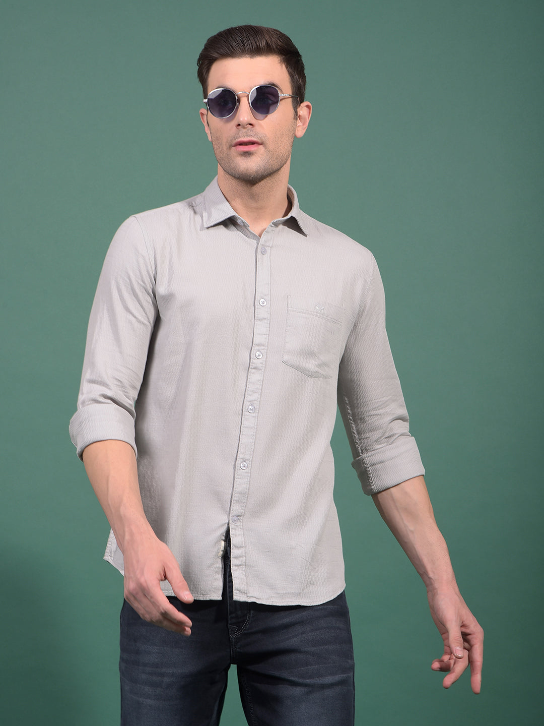 Grey Knitted Shirt-Men Shirts-Crimsoune Club