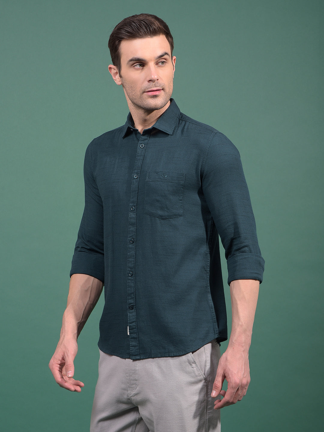 Green Knitted Shirt-Men Shirts-Crimsoune Club