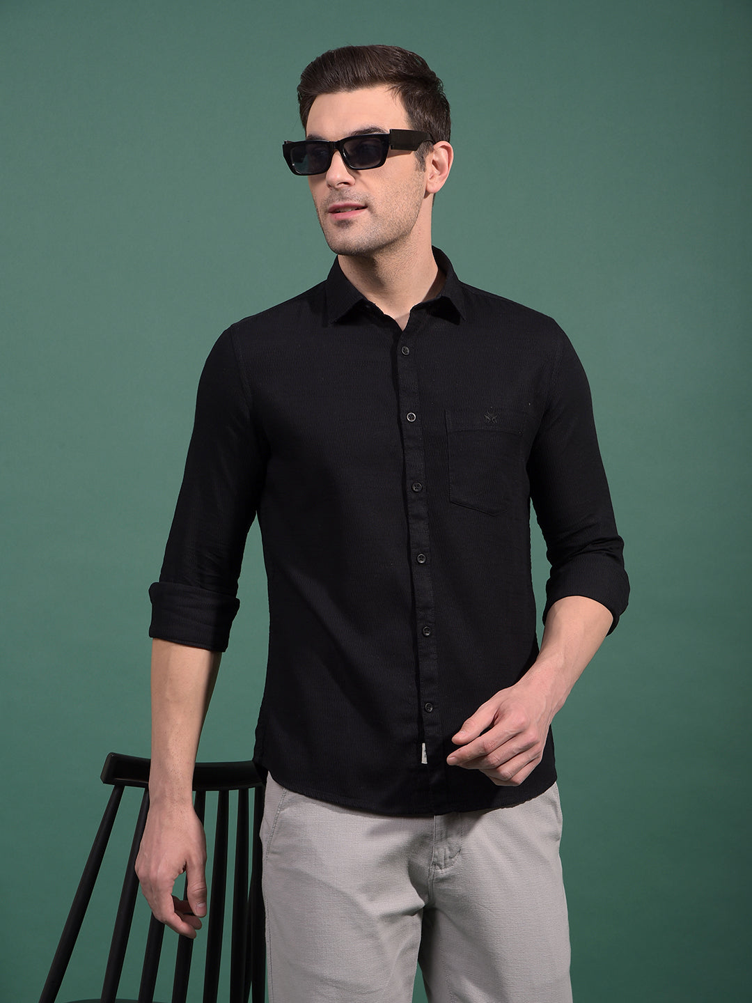 Black Knitted Shirt-Men Shirts-Crimsoune Club