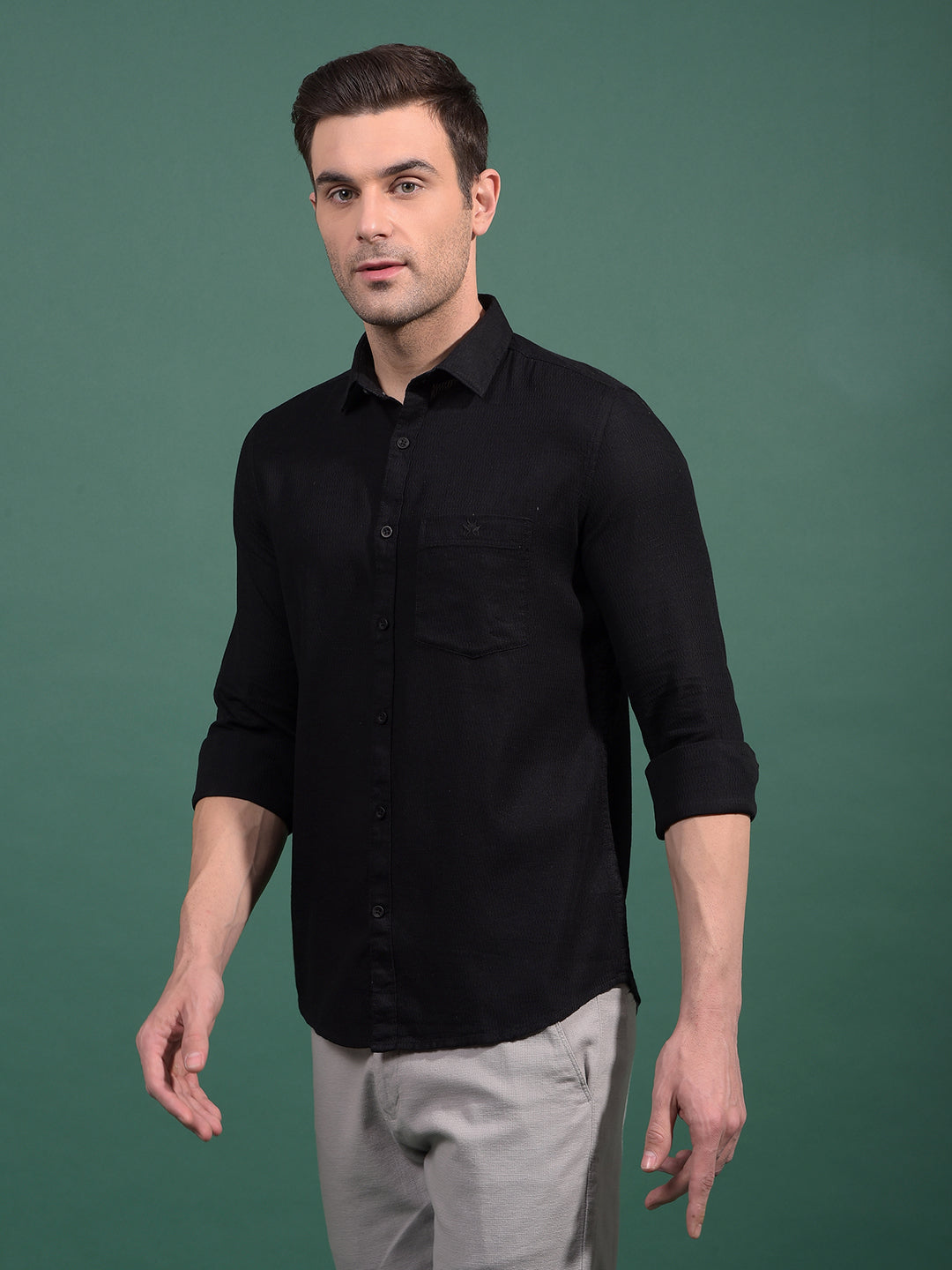 Black Knitted Shirt-Men Shirts-Crimsoune Club