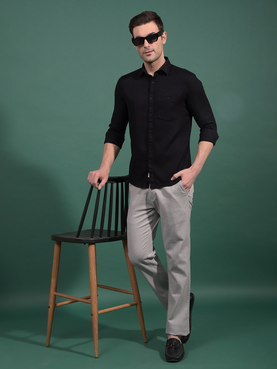 Black Knitted Shirt-Men Shirts-Crimsoune Club