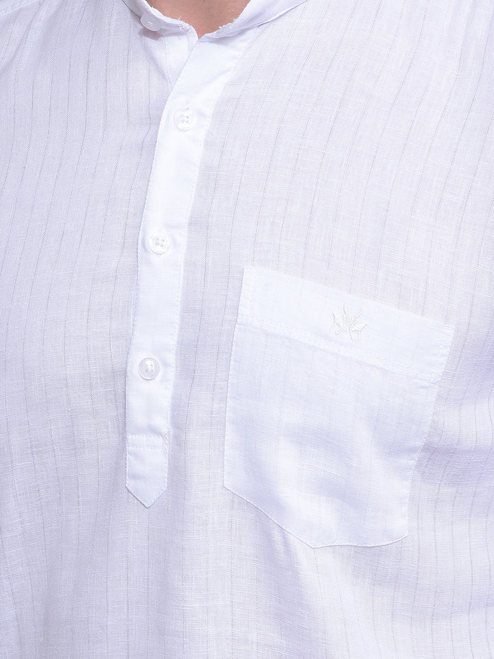 White Linen Kurta-Men Kurtas-Crimsoune Club