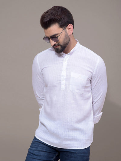 White Linen Kurta-Men Kurtas-Crimsoune Club