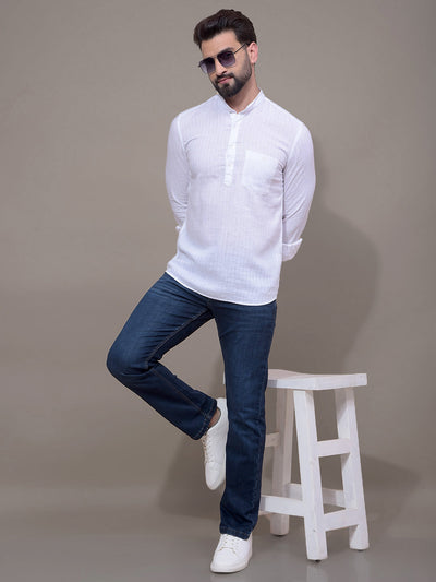 White Linen Kurta-Men Kurtas-Crimsoune Club