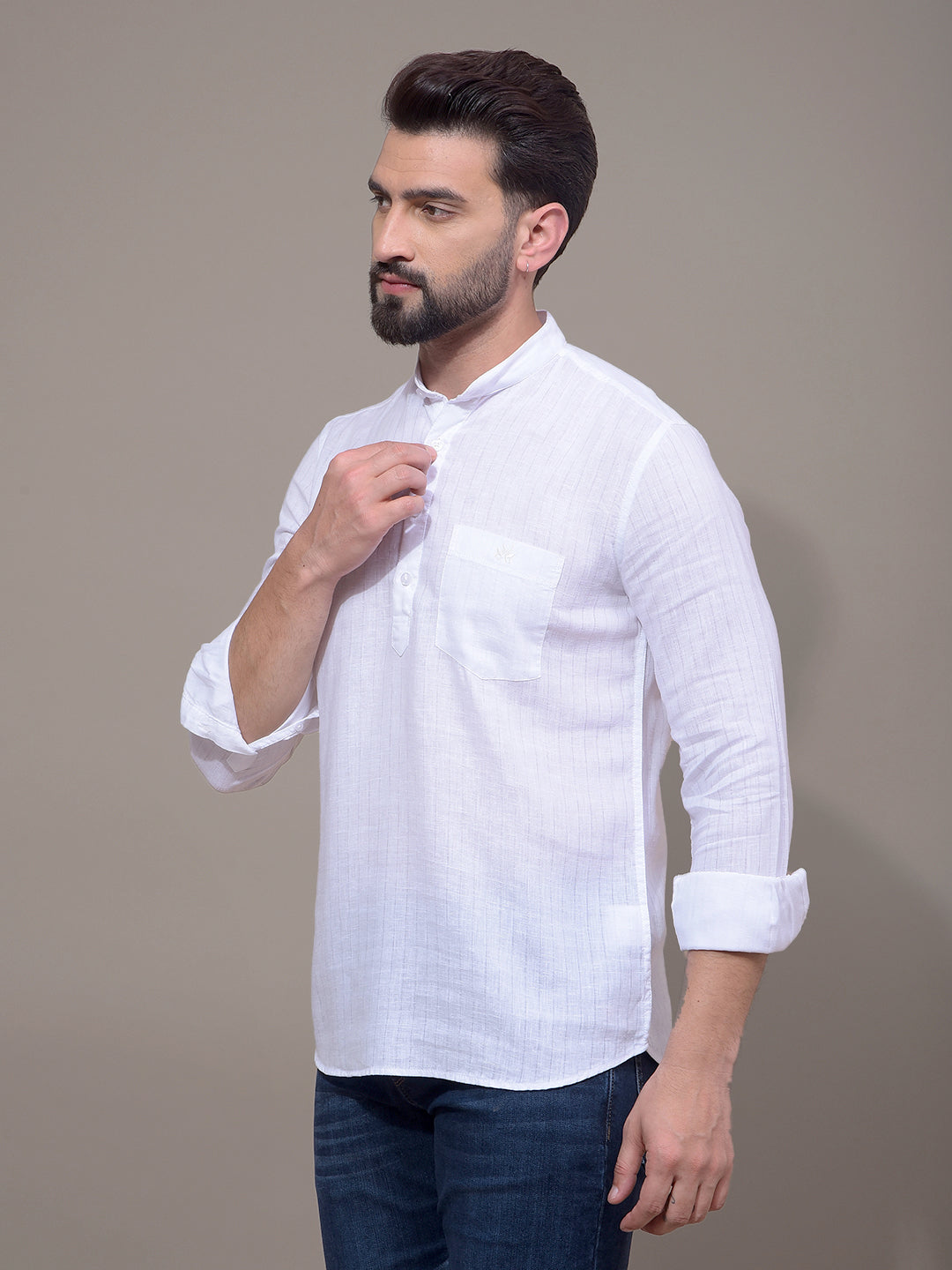 White Linen Kurta-Men Kurtas-Crimsoune Club