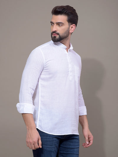 White Linen Kurta-Men Kurtas-Crimsoune Club