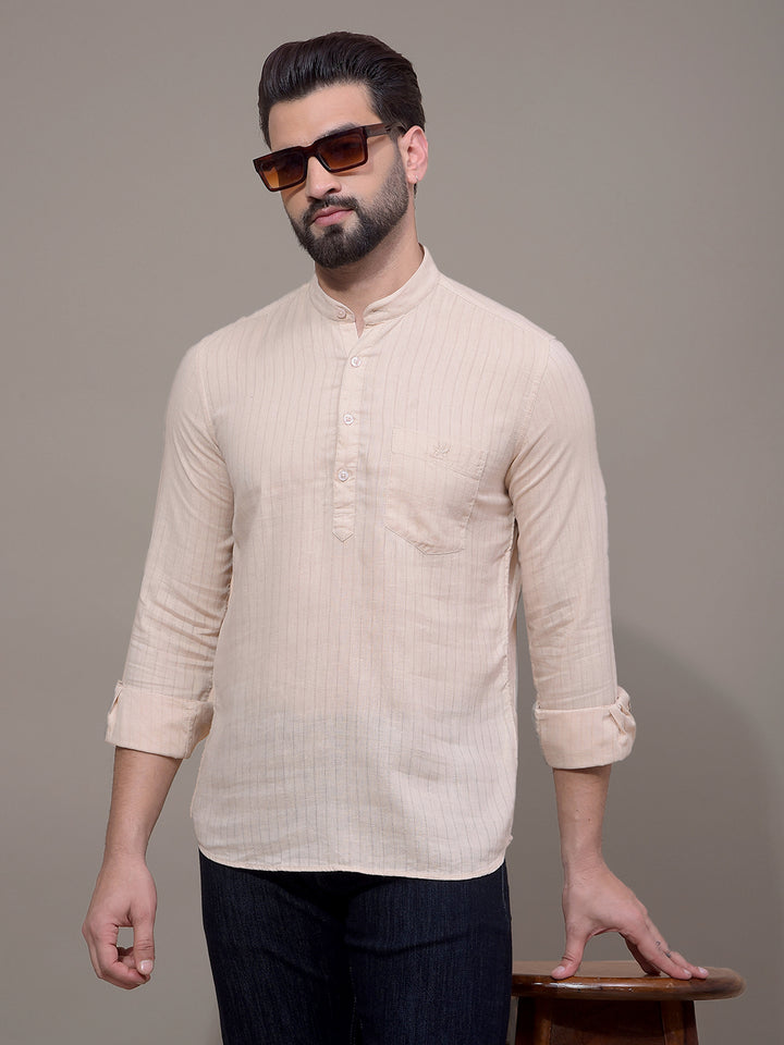 Beige Linen Kurta-Men Kurtas-Crimsoune Club