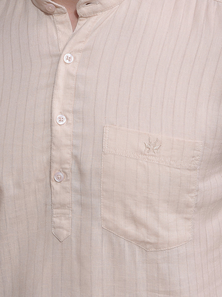 Beige Linen Kurta-Men Kurtas-Crimsoune Club