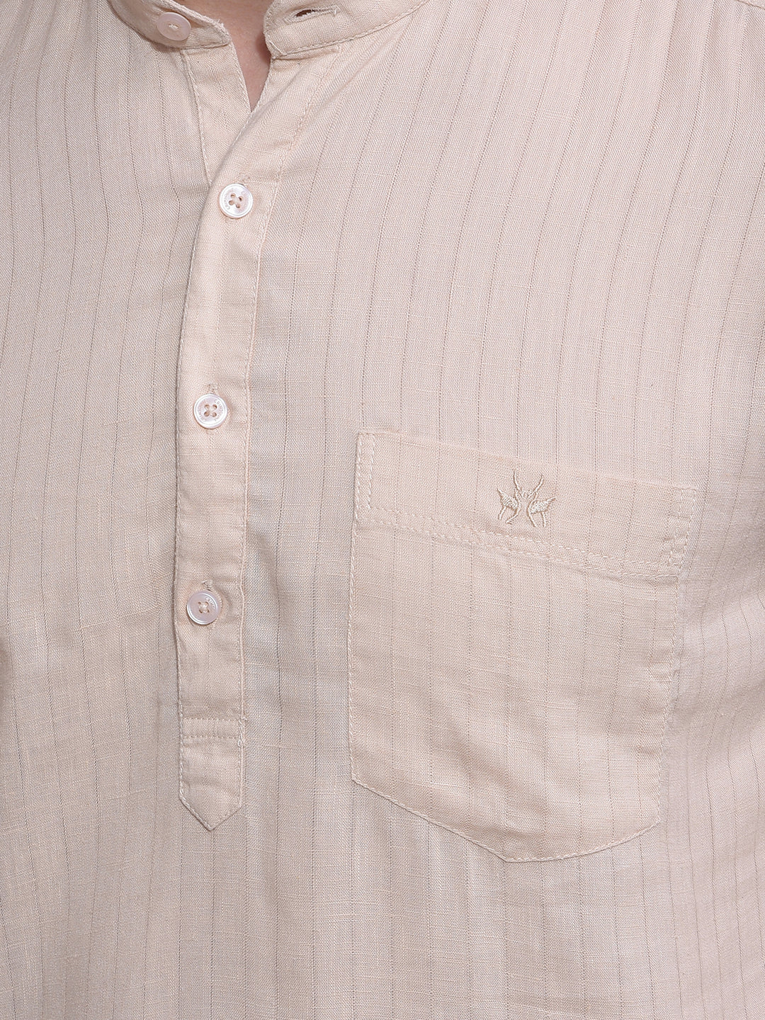 Beige Linen Kurta-Men Kurtas-Crimsoune Club