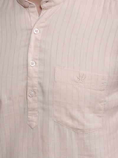 Beige Linen Kurta-Men Kurtas-Crimsoune Club