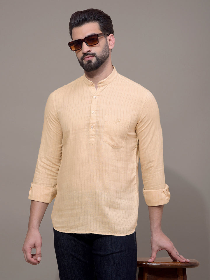 Beige Linen Kurta-Men Kurtas-Crimsoune Club