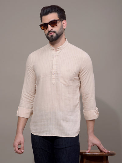 Beige Linen Kurta-Men Kurtas-Crimsoune Club