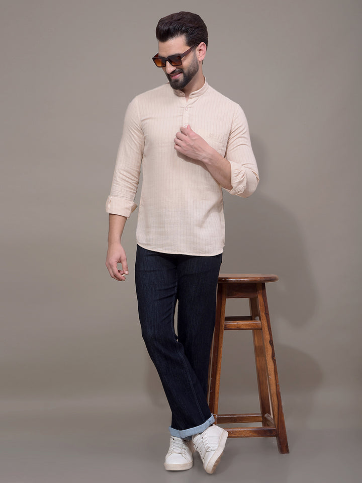 Beige Linen Kurta-Men Kurtas-Crimsoune Club