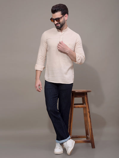 Beige Linen Kurta-Men Kurtas-Crimsoune Club