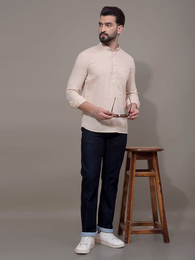 Beige Linen Kurta-Men Kurtas-Crimsoune Club