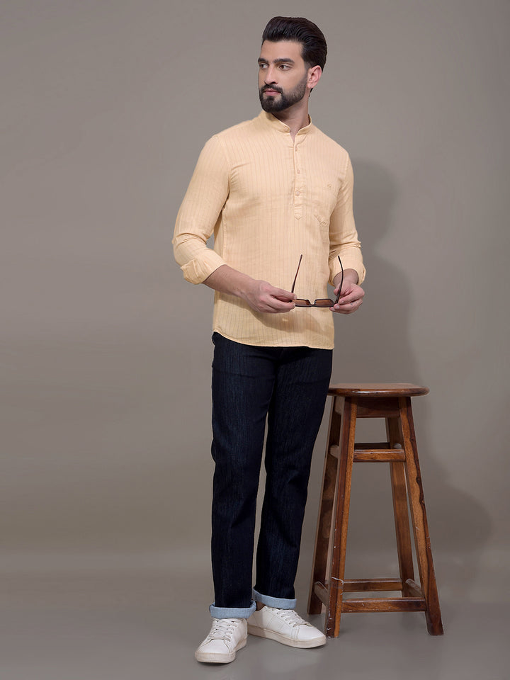 Beige Linen Kurta-Men Kurtas-Crimsoune Club