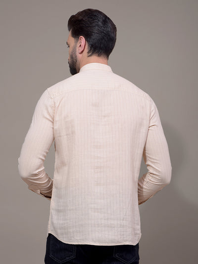Beige Linen Kurta-Men Kurtas-Crimsoune Club