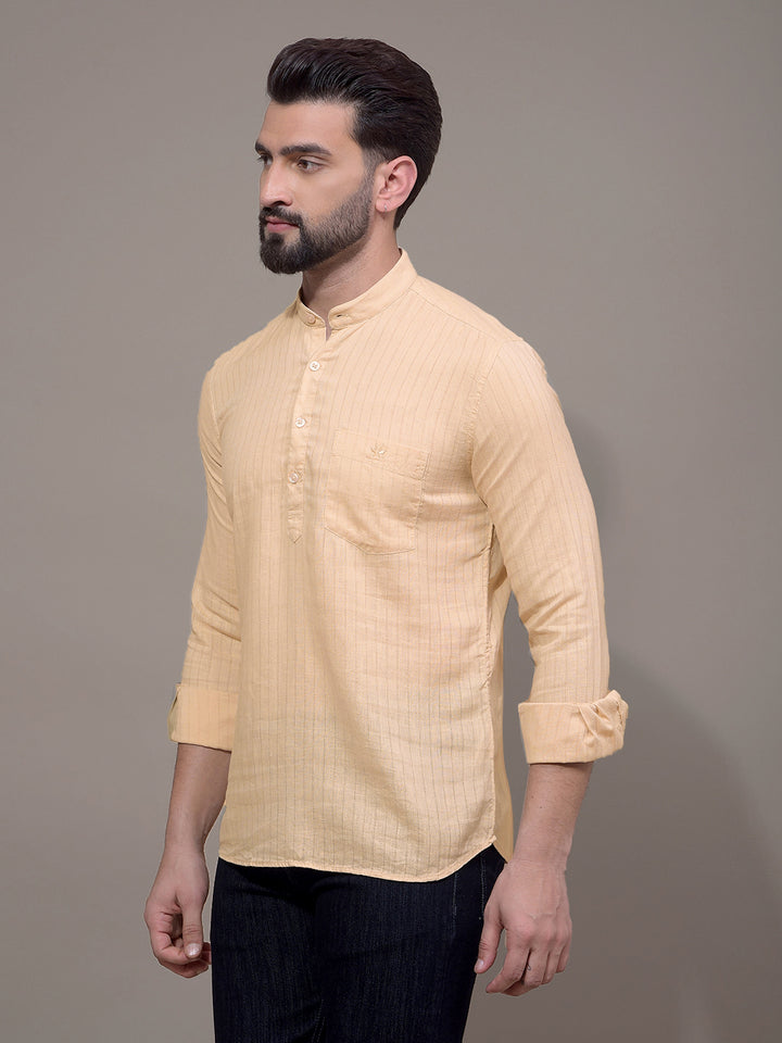 Beige Linen Kurta-Men Kurtas-Crimsoune Club