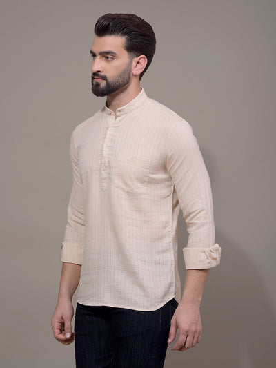 Beige Linen Kurta-Men Kurtas-Crimsoune Club