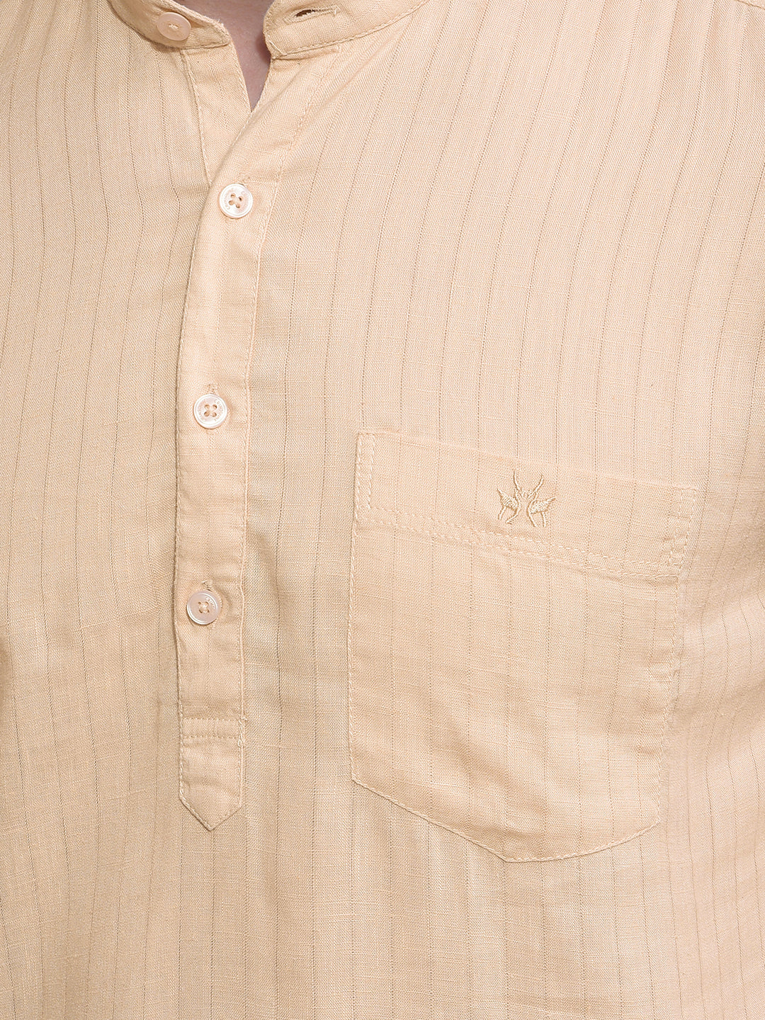 Beige Linen Kurta-Men Kurtas-Crimsoune Club