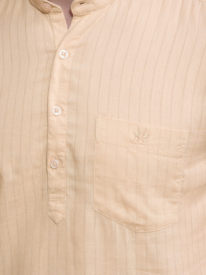 Beige Linen Kurta-Men Kurtas-Crimsoune Club