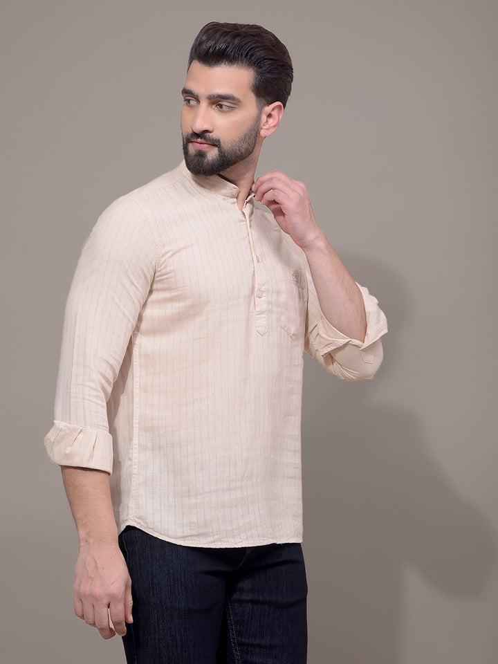 Beige Linen Kurta-Men Kurtas-Crimsoune Club