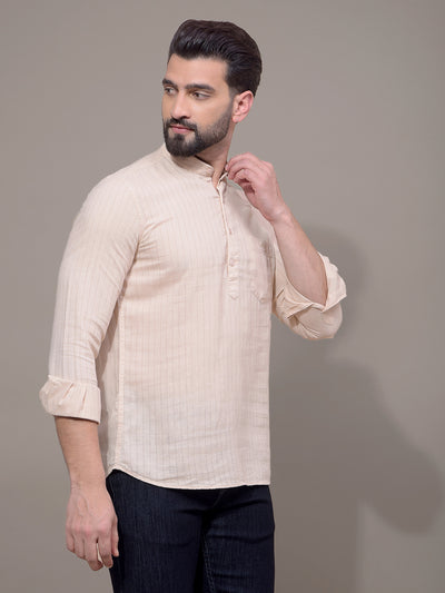 Beige Linen Kurta-Men Kurtas-Crimsoune Club