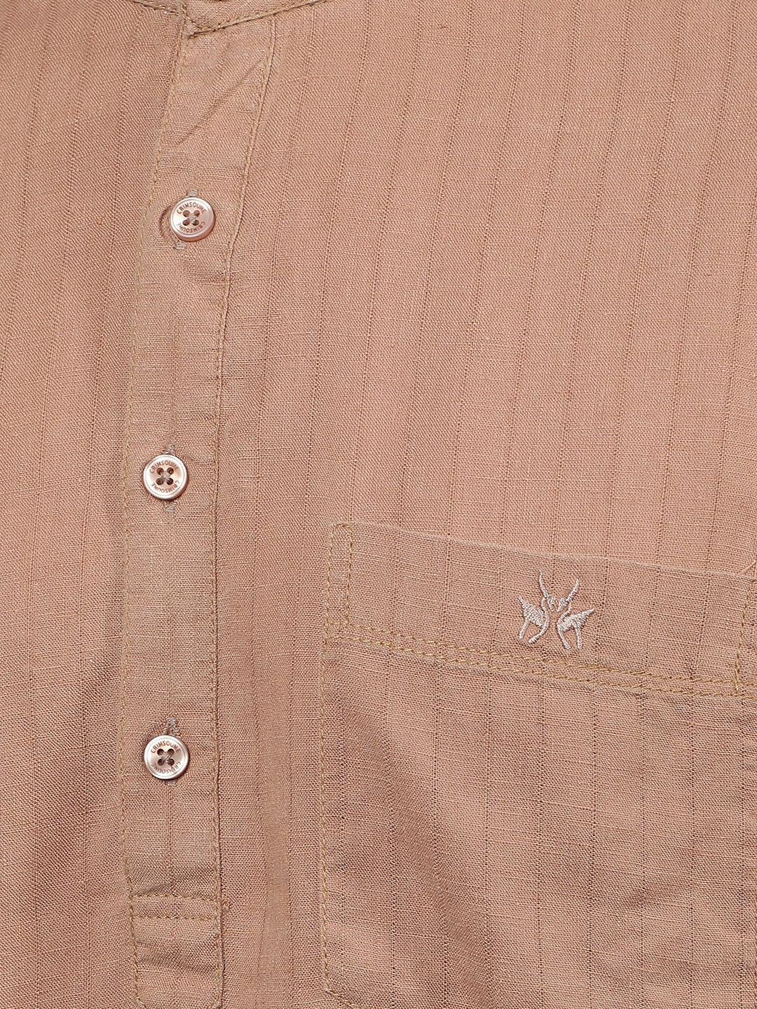 Brown Vertical Stripes Linen Kurta-Men Kurtas-Crimsoune Club