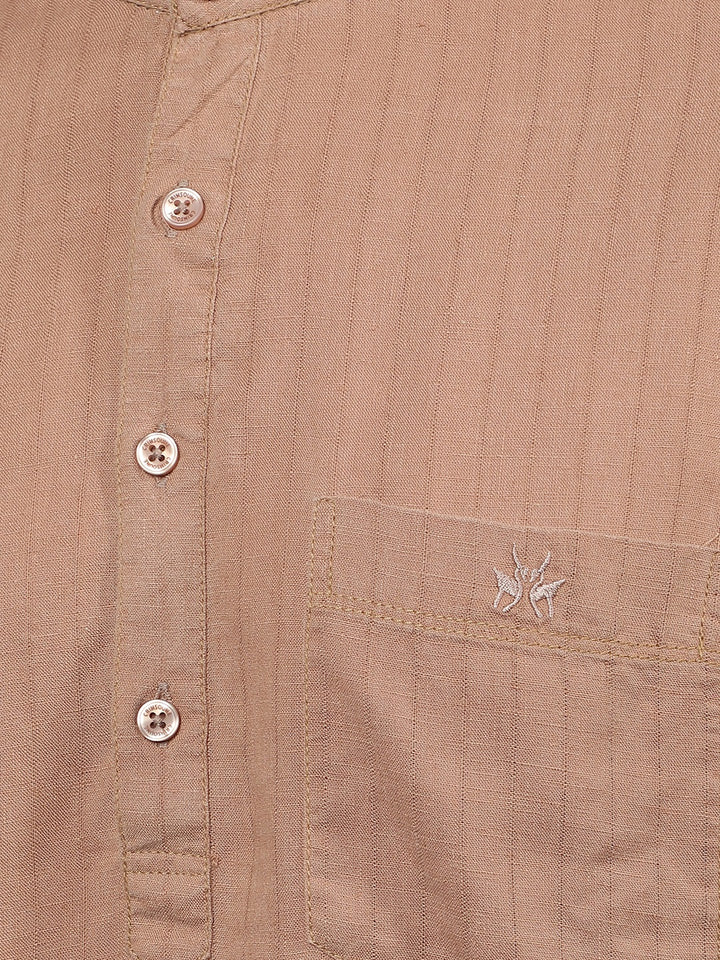 Brown Vertical Stripes Linen Kurta-Men Kurtas-Crimsoune Club