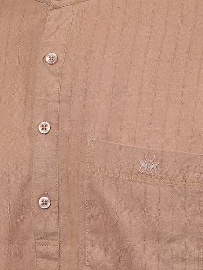 Brown Vertical Stripes Linen Kurta-Men Kurtas-Crimsoune Club