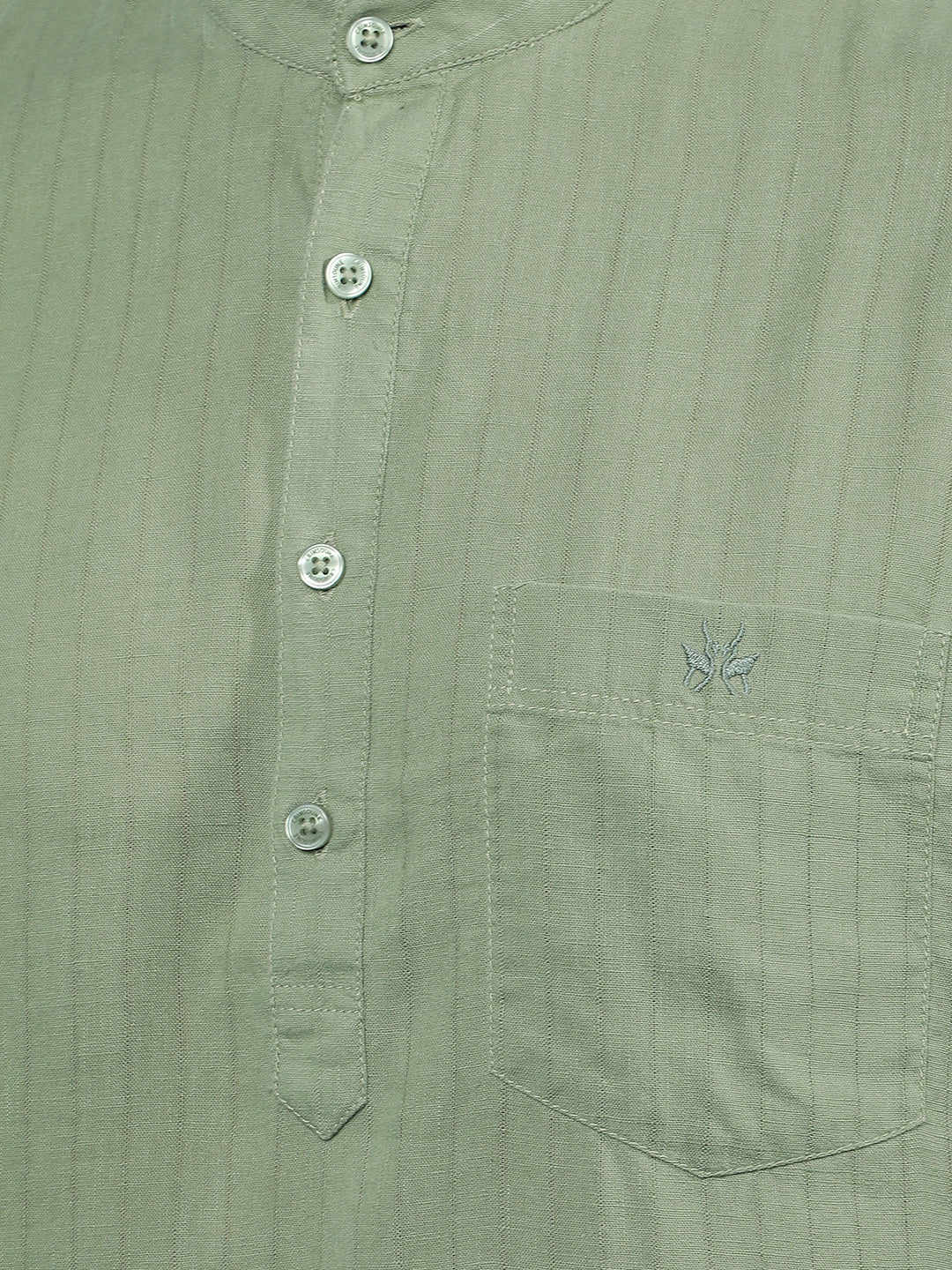 Green Vertical Stripes Linen Kurta-Men Kurtas-Crimsoune Club