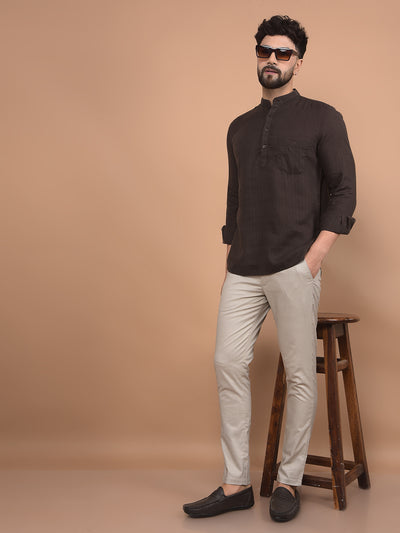 Brown Linen Kurta-Men Kurtas-Crimsoune Club